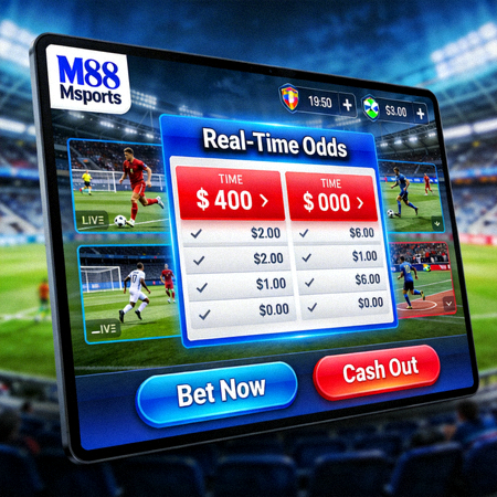 Antarmuka taruhan langsung live betting dengan odds yang berubah secara real-time di M88 Msports