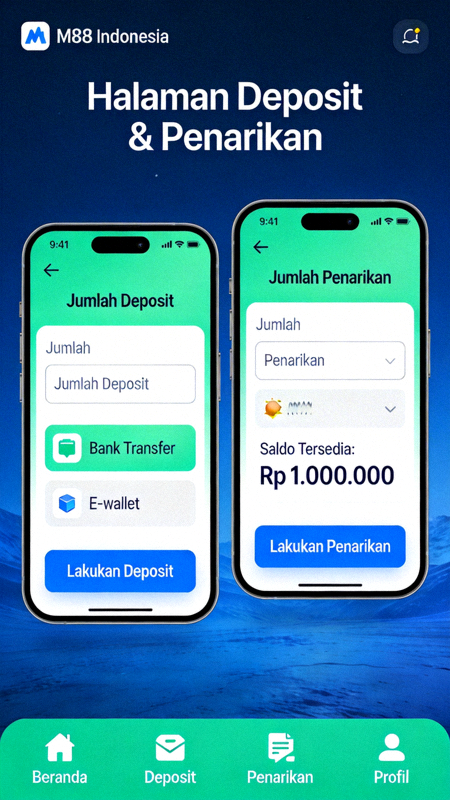 Halaman deposit dan penarikan di aplikasi M88 mobile Indonesia