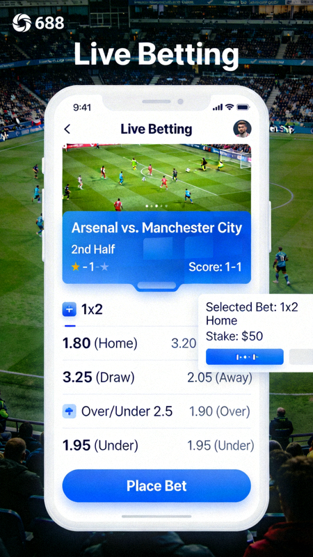 Proses live betting sepak bola di aplikasi M88 mobile