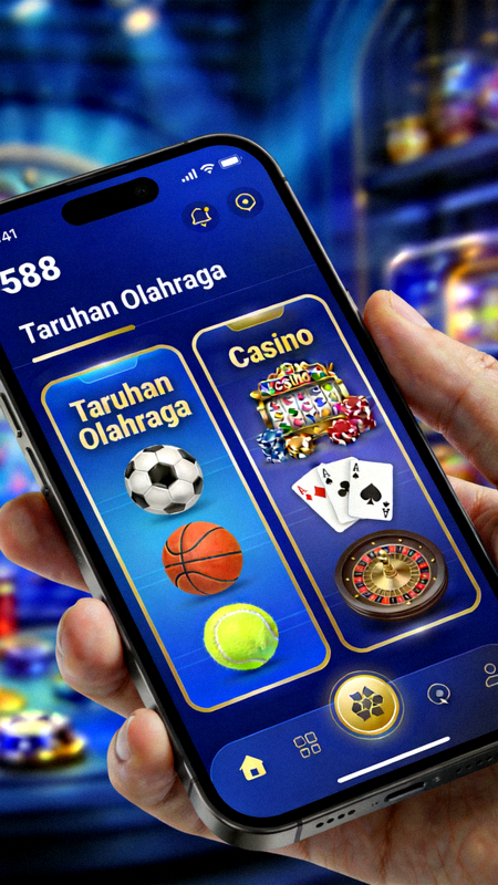 Tampilan dashboard M88 mobile dengan menu taruhan olahraga dan kasino